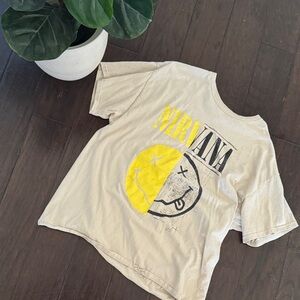 NIRVANA Beige Short Sleeve Tee with Yellow Smiley Graphic